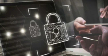 Laptop with a cartoon lock over top of it